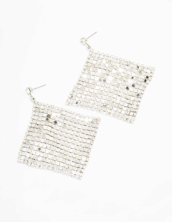 Silver Disco Chain Mail Drop Earrings