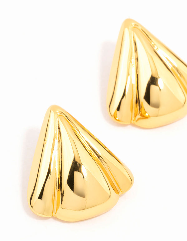 Waterproof Gold Plated Stainless Steel Fan Triangle Stud Earrings