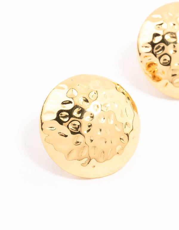 Waterproof Gold Plated Stainless Steel Textured Round Stud Earrings