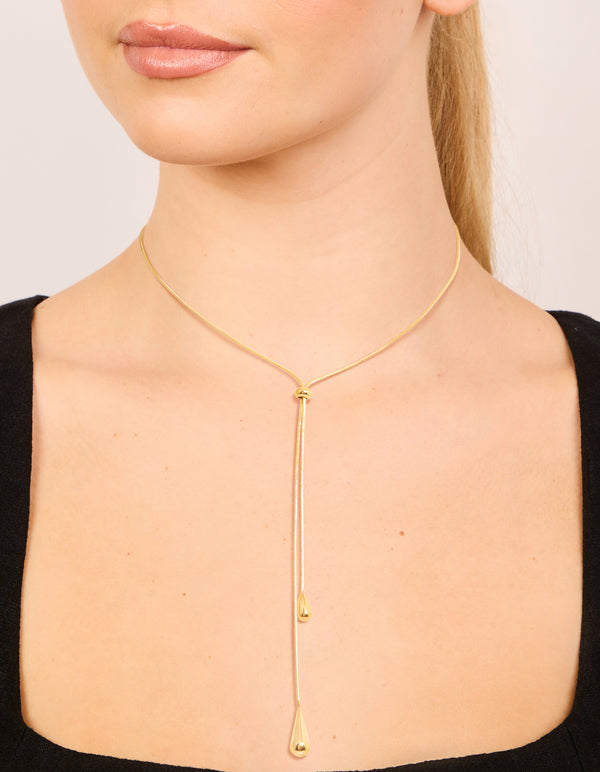 Waterproof Gold Plated Stainless Steel Pull Through Lariat Necklace