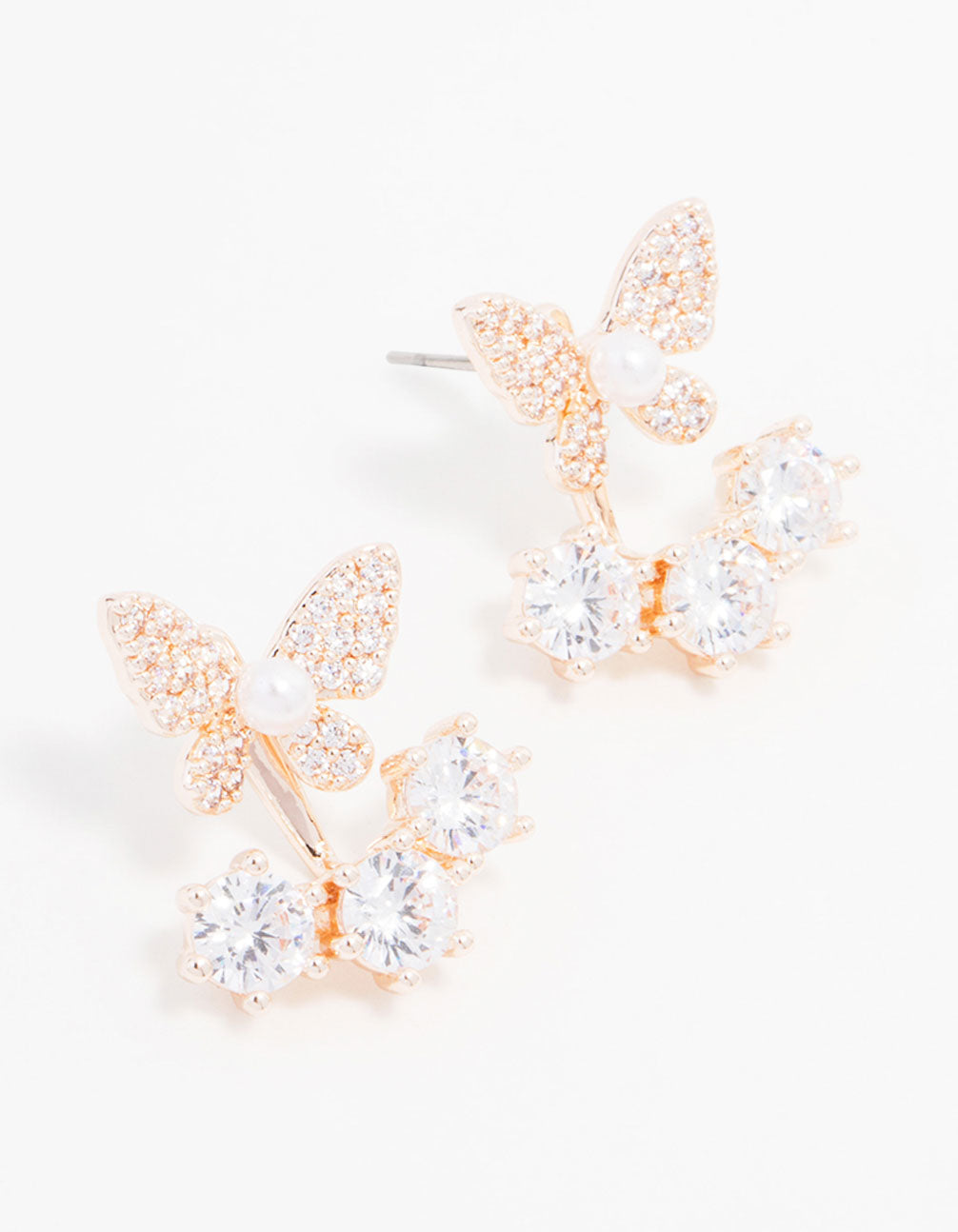 Rose Gold Plated Cubic Zirconia Butterfly Jacket Earrings