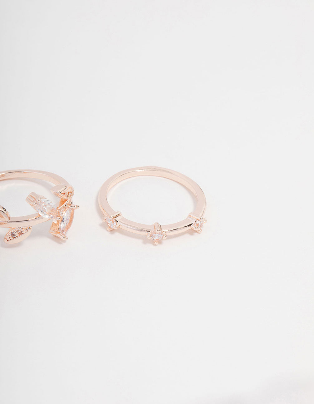 Rose Gold Plated Cubic Zirconia Leafy Station Ring 4-Pack