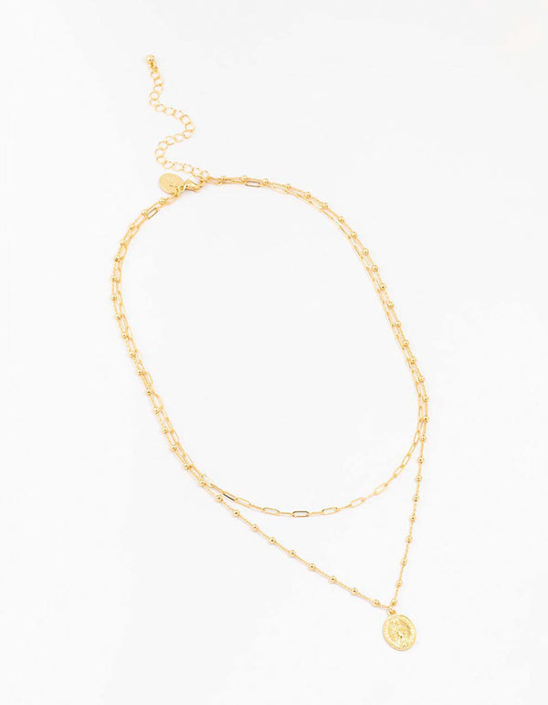 Gold Plated Mary Satellite Layered Pendant Necklace