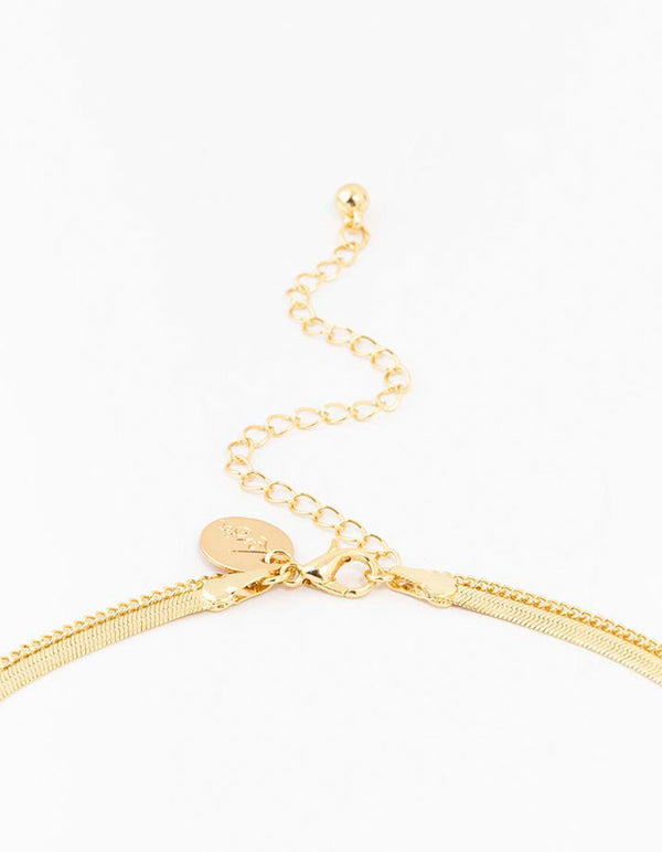 Gold Plated Baguette Snake Pendant Layered Necklace
