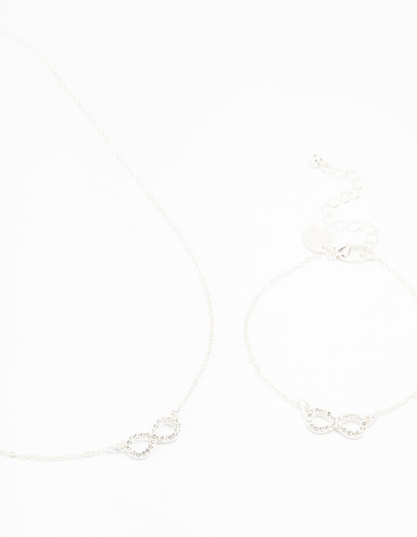 Silver Plated Infinity Necklace & Bracelet Set