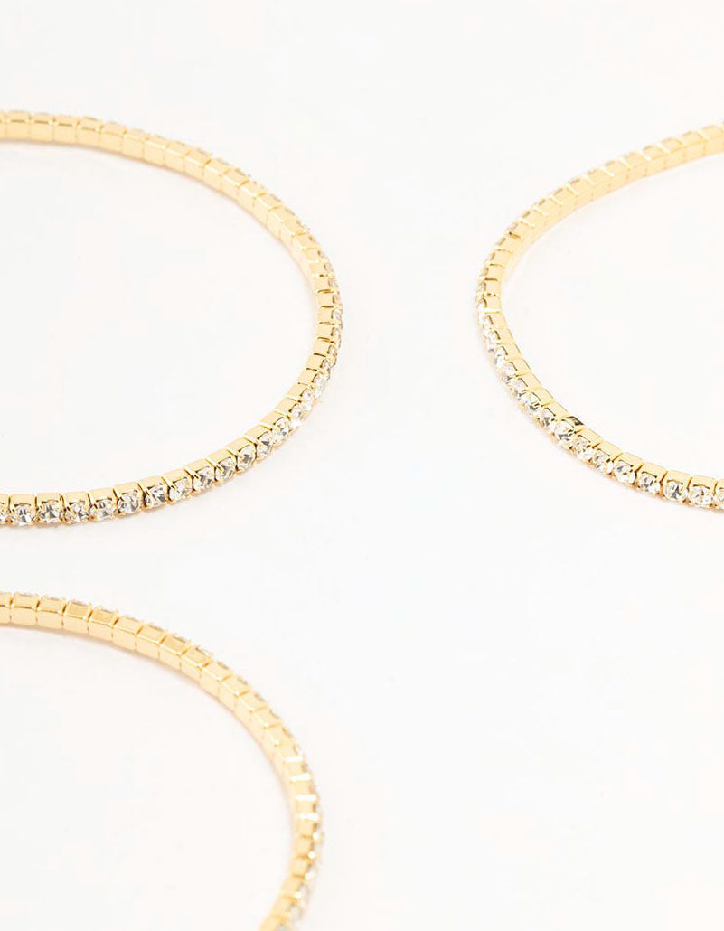 Gold Plated Stretch Cup Chain Tennis Stretch Bracelets 3-Pack
