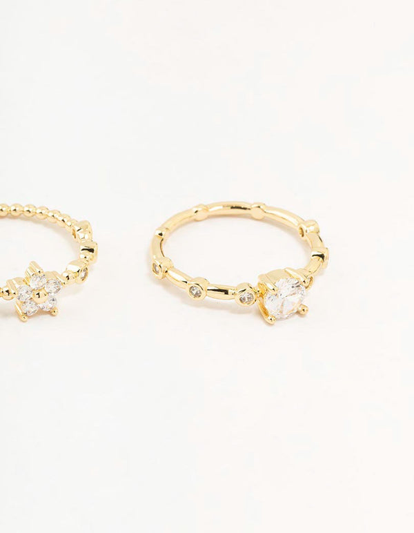 Gold Plated Bamboo Pearl Rings 3-Pack