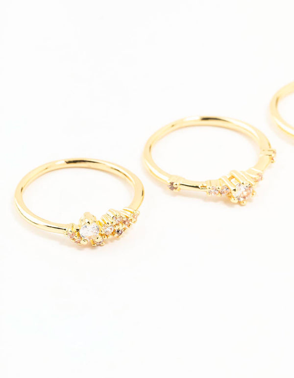 Gold Plated Dainty Cubic Zirconia Cluster Rings 3-Pack