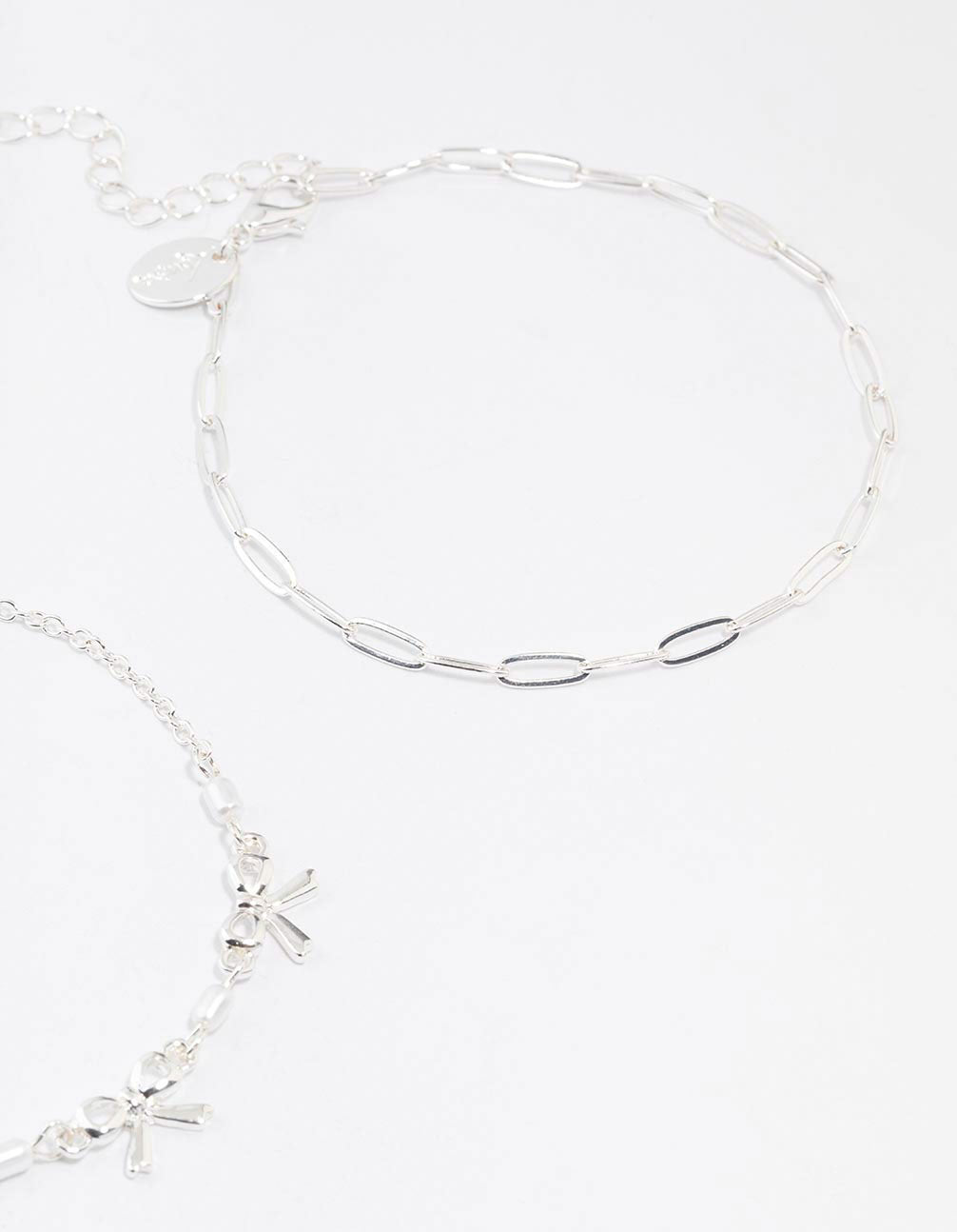 Silver Bow & Chain Mixed Anklets 3-Pack