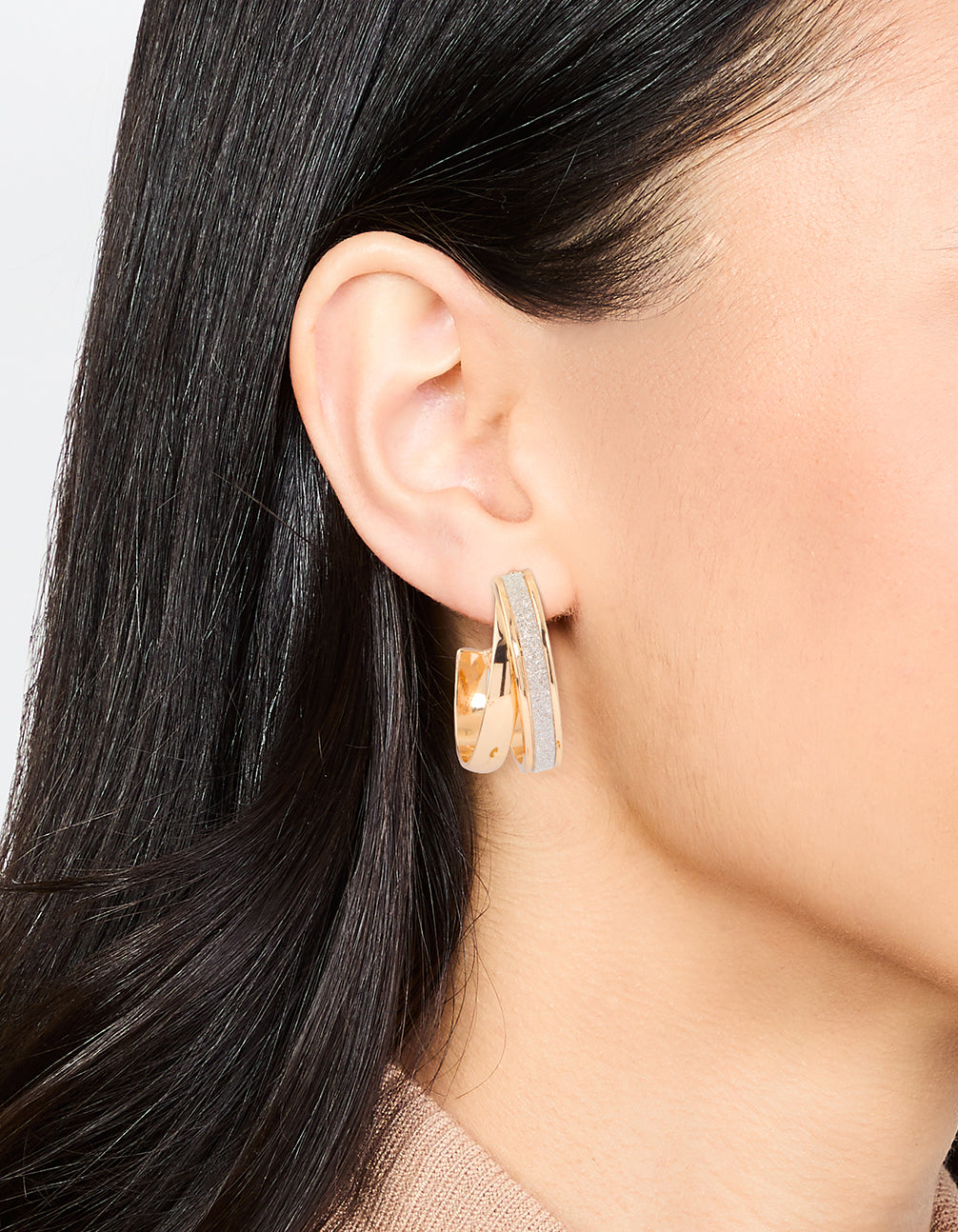 Gold Glitter Double Strand Hoop Earrings