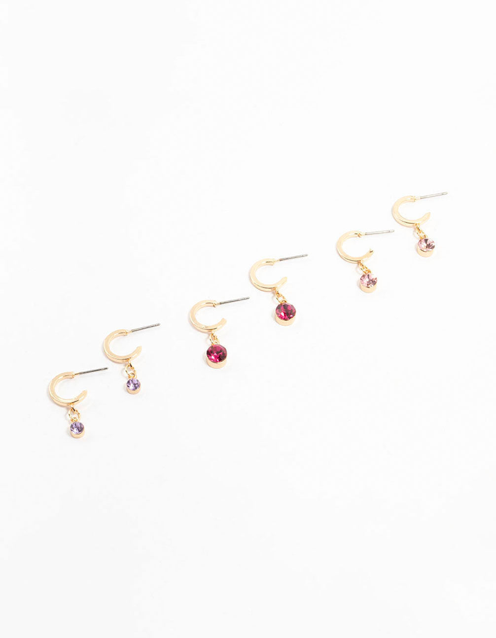Gold Graduating Diamante Drop Huggie Earrings 3-Pack