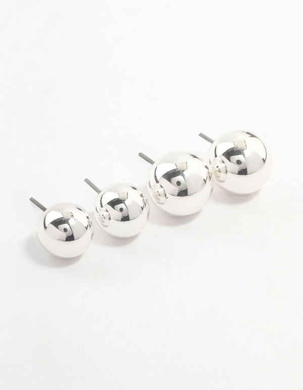 Silver Sphere Stud Earrings 2-Pack