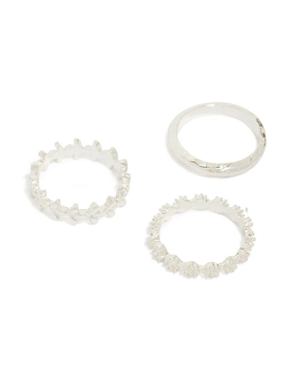 Silver Flower Vine Stacking Ring Pack