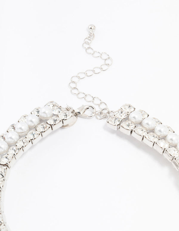Silver Diamond & Pearl Necklace