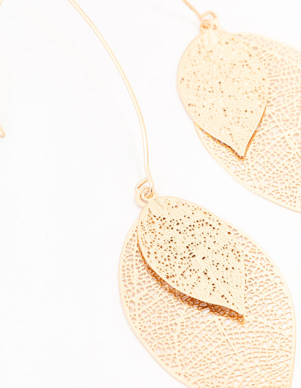 Gold Lazercut Petal Drop Earrings