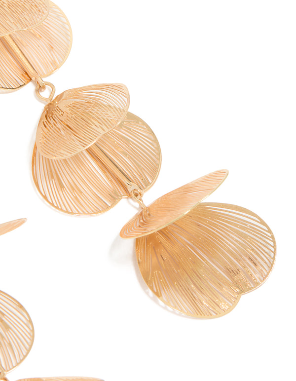 Gold Lazercut Petal Drop Earrings