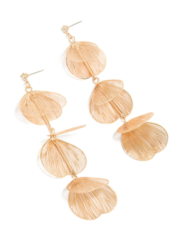 Gold Lazercut Petal Drop Earrings