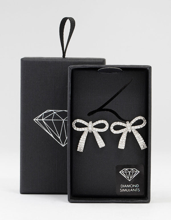 Silver Cubic Zirconia Bow Stud Earrings