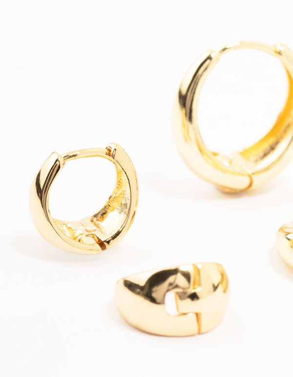 Classic Gold Plated Brass Chunky Hoop Earrings 3-Pack