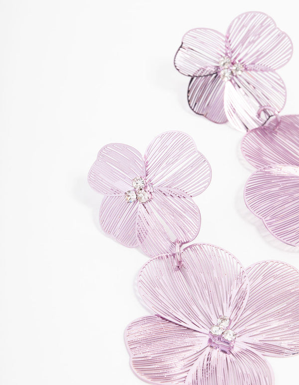 Rose Gold Purple Coated Lazercut Flower Drop Earrings
