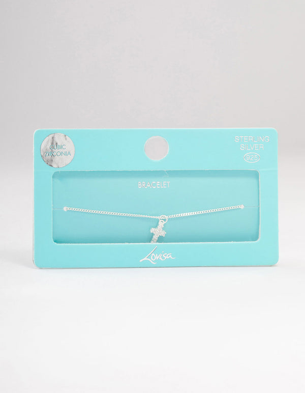 Sterling Silver Cubic Zirconia Cross Pendant Bracelet