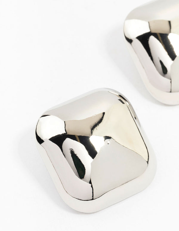Large Silver Square Stud Earrings