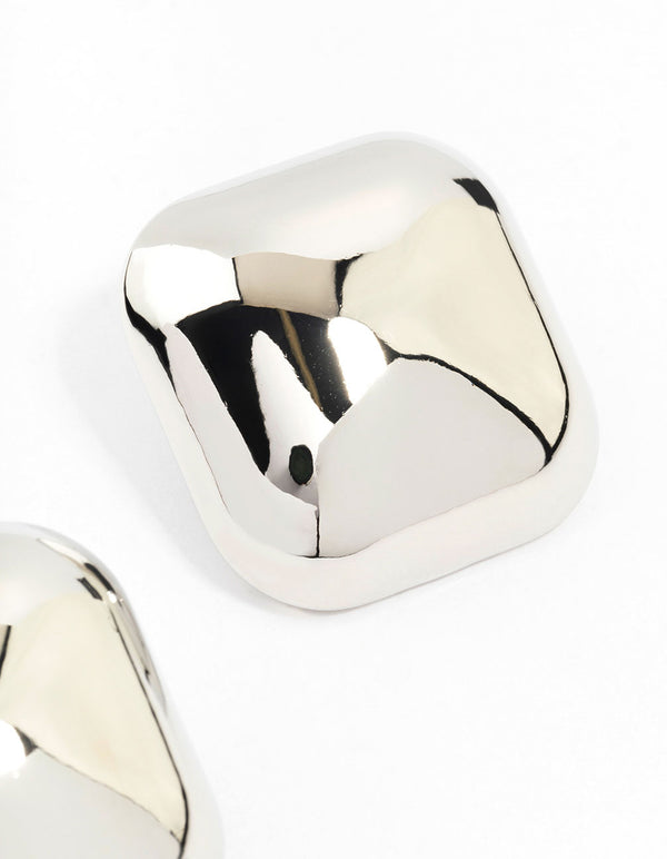 Large Silver Square Stud Earrings