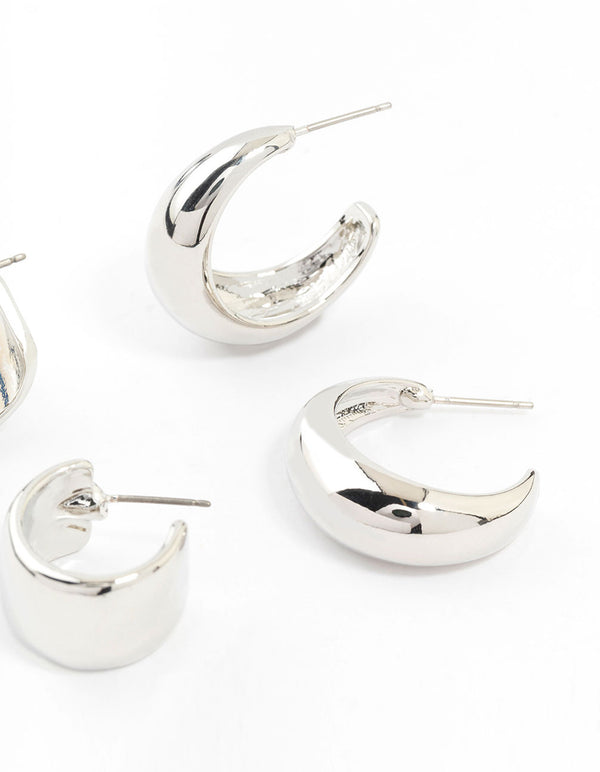 Silver Mixed Shape Hoop Earrings 2-Pack