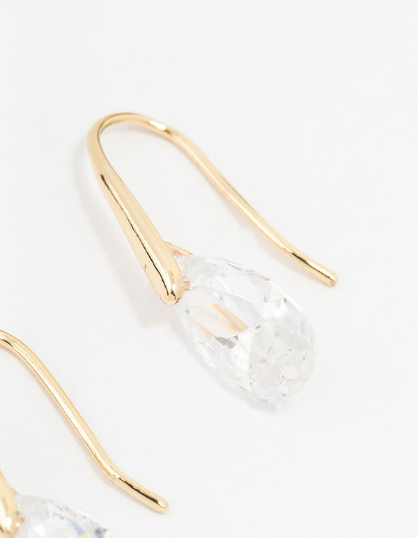 Gold Cubic Zirconia Teardrop Hook Drop Earrings