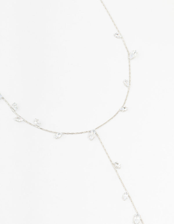 Silver Cubic Zirconia Vine Leaf Y-Necklace