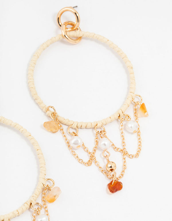 Beaded Raffia Dreamcatcher Drop Earrings