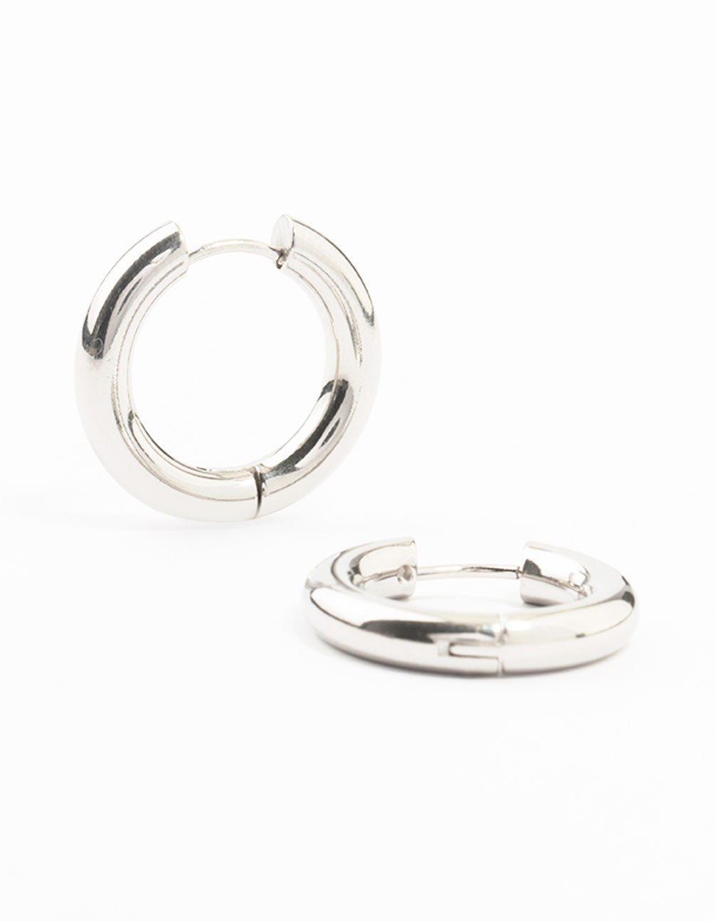 Discover waterproof stainless steel thick clicker hoop earrings 22 MM in silver front view