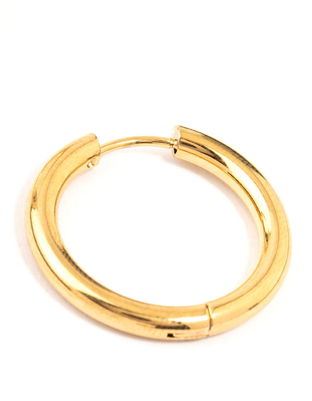 Crafted from waterproof gold plated stainless steel clicker hoop earrings in 24 MM post detail view