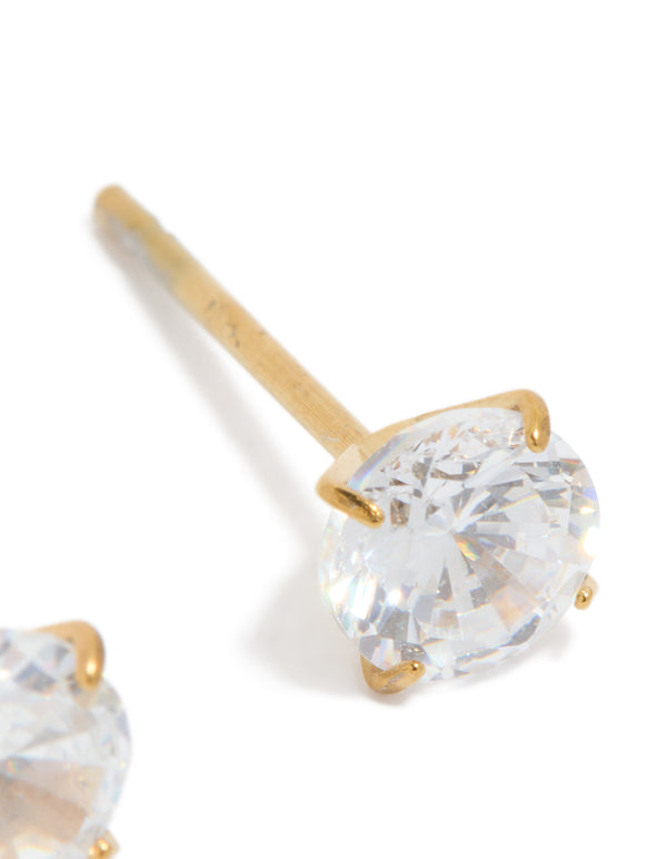 Highlighting waterproof gold plated stainless steel cubic zirconia 5 MM stud earrings post detail view