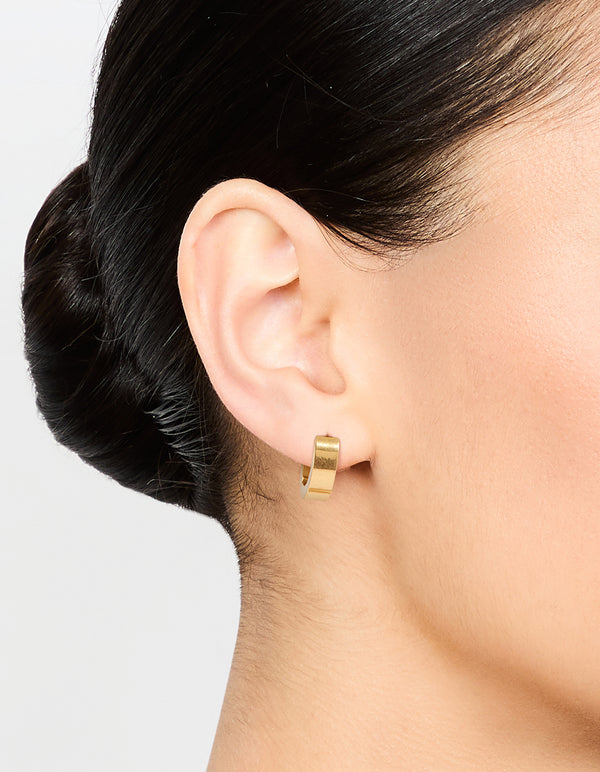 Waterproof Gold Plated Stainless Steel Wide Huggie Earrings