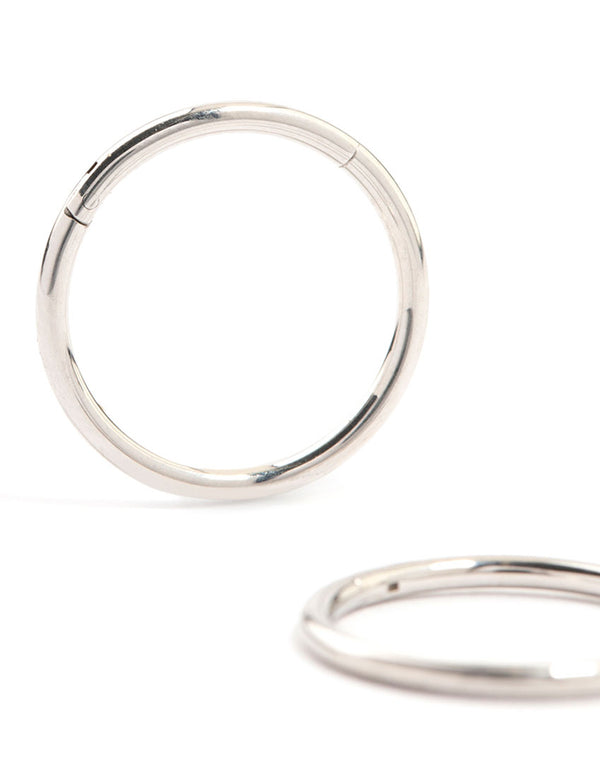 Crafted from waterproof stainless steel sleeper earrings in silver, 12 MM size close up view