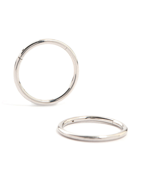 Showcasing waterproof stainless steel sleeper earrings in silver, 12 MM size front view