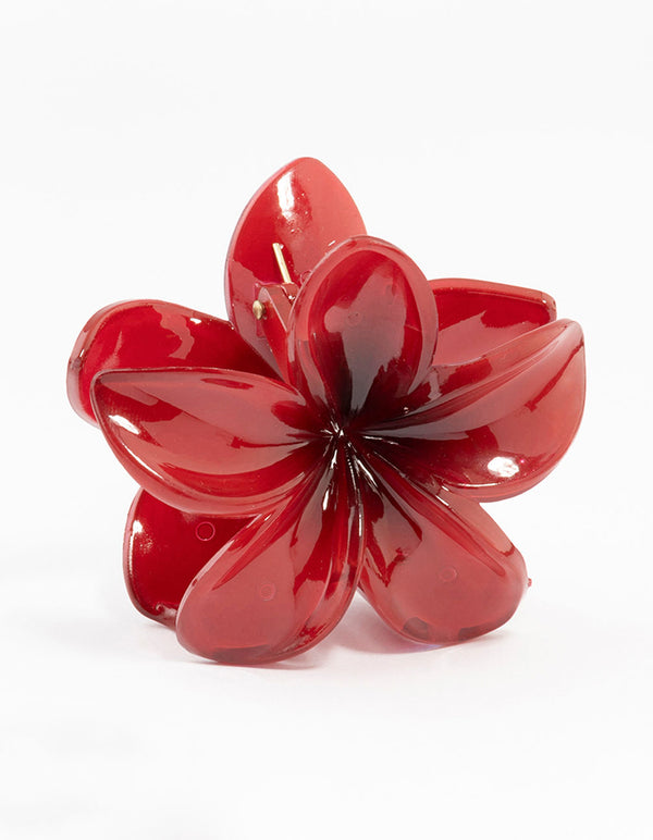 Plastic Burgundy Hibiscus Flower Claw Clip