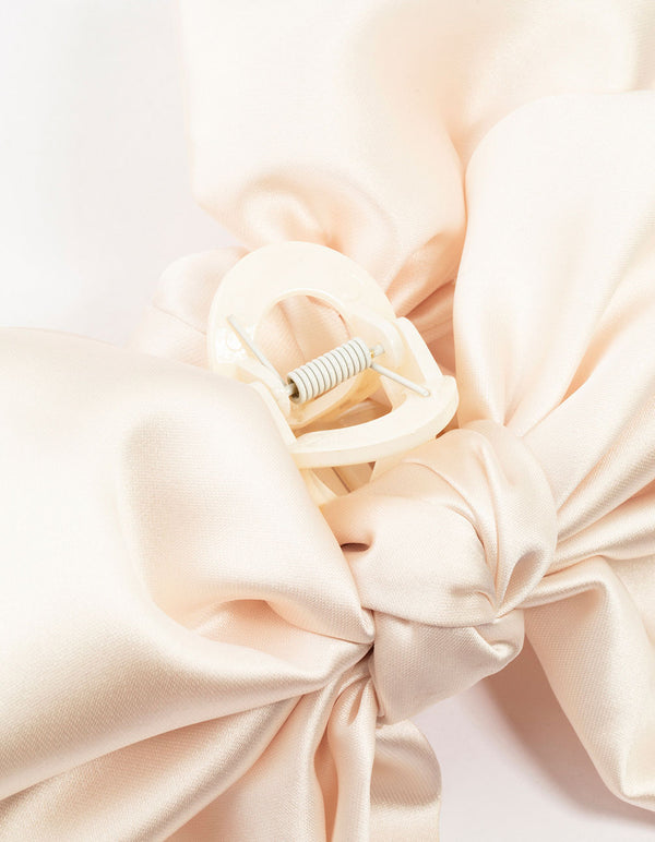 Large Cream Fabric Knotted Bow Clip