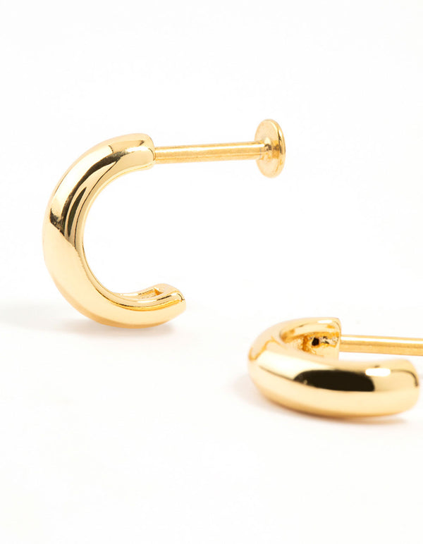 Gold Plated Surgical Steel Chunky Hoop Flat Backs 2-Pack