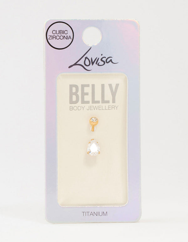 Gold Plated Titanium Round Bezel & Pear Belly Bar