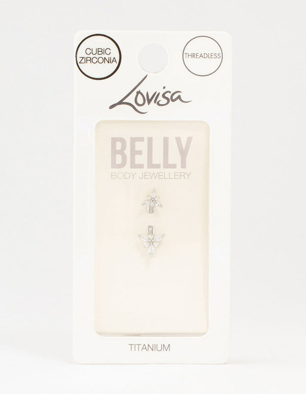 Titanium Double Pointy Flower Belly Bar