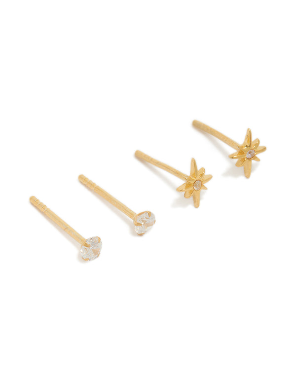 Gold Plated Sterling Silver Mini Starburst Earrings 2-Pack