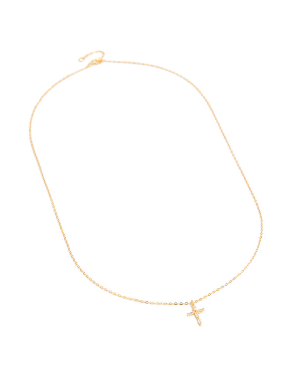 Gold Plated Sterling Silver Cubic Zirconia Cross Necklace