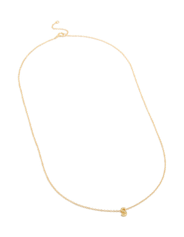 Crafted from gold plated sterling silver letter S necklace with initials front view