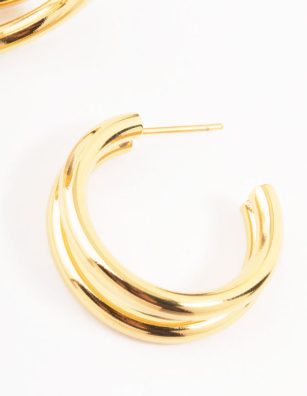 Waterproof Gold Plated Stainless Steel Two Layered Hoop Earrings