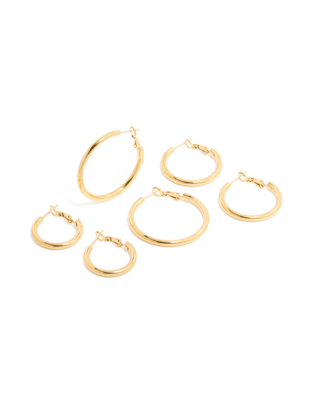 Waterproof Gold Plated Stainless Steel Large Basic Hoop Earrings 3-Pack