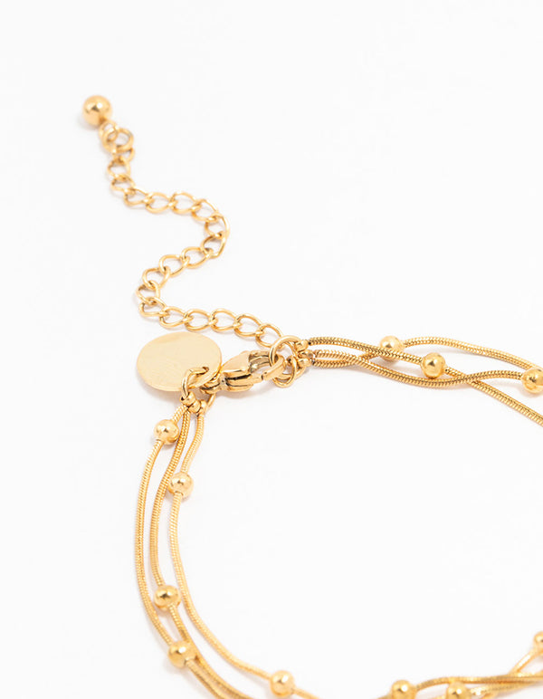 Waterproof Gold Plated Stainless Steel Layered Station Bracelet