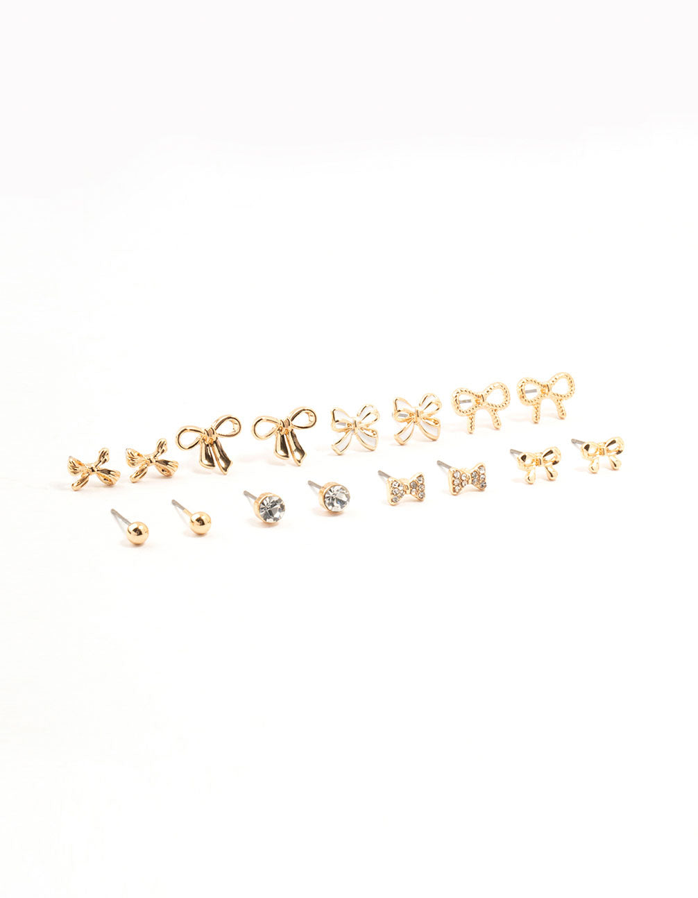 Gold Diamante Mixed Bow Earrings 8-Pack