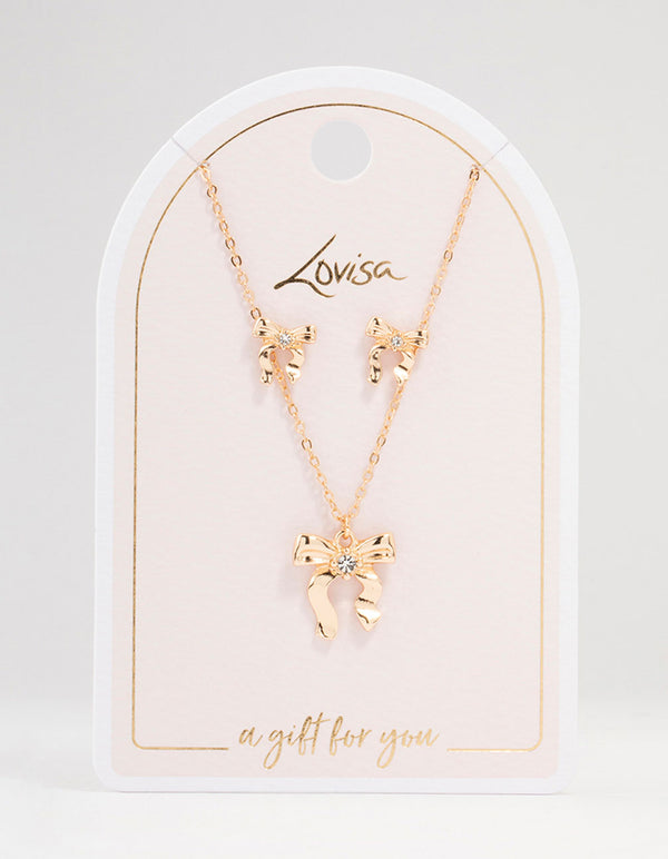 Gold Bows Necklace & Earring Set